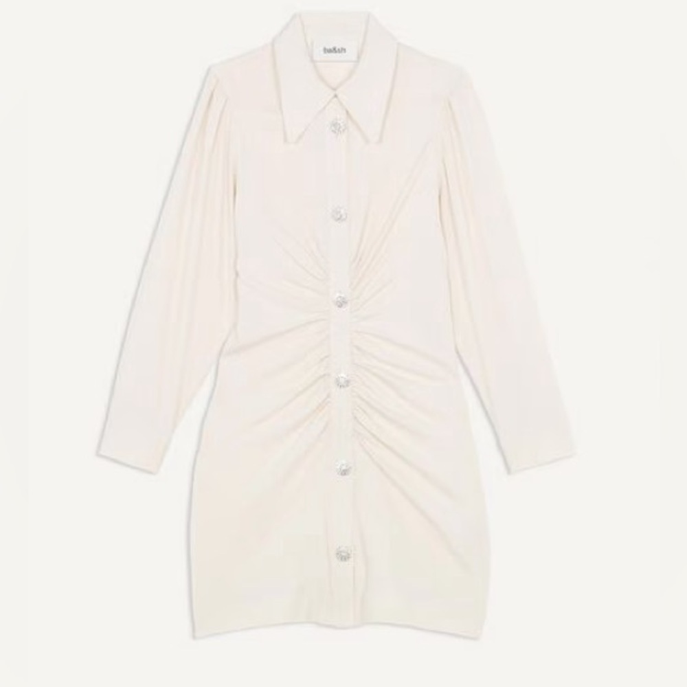 BA&SH Koane long sleeve collared mini dress white rhinestone buttons bridal S - Picture 5 of 7